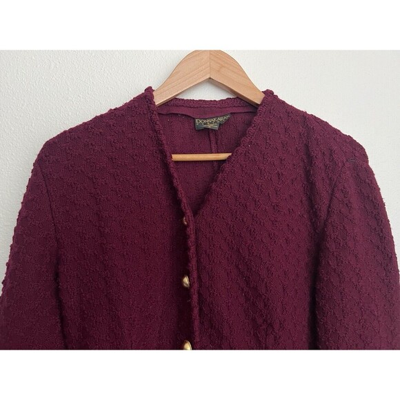 VTG Donna Karan New York Women's Burgundy Wool Blazer Jacket Gold Buttons M - Picture 2 of 7